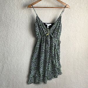 BCBGeneration Dress Womens XS Green Black Faux Wrap‎ Asymmetric Spaghetti Strap